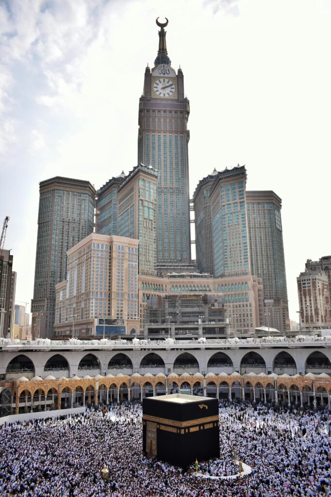 View of Kaaba along with clock tower of Makkah