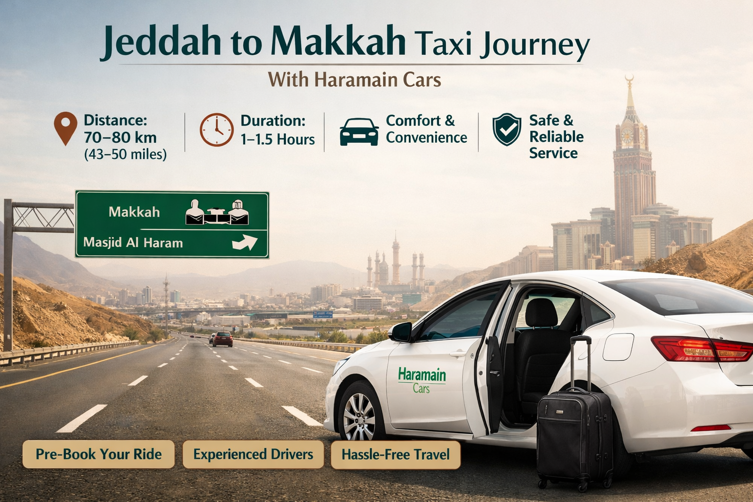 Car showing Jeddah to Makkah Distance Taxi