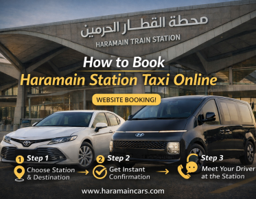 Taxis in front of Haramain Train Station ready for booking.
