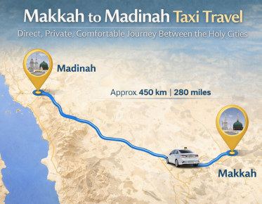 Map showing Makkah To Madinah Taxi Guide